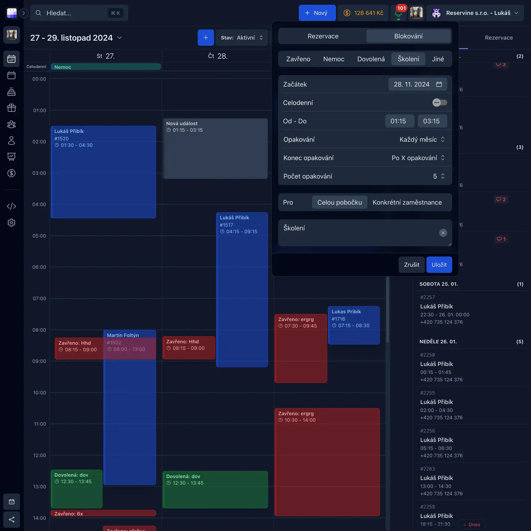 Calendar example in Reservine