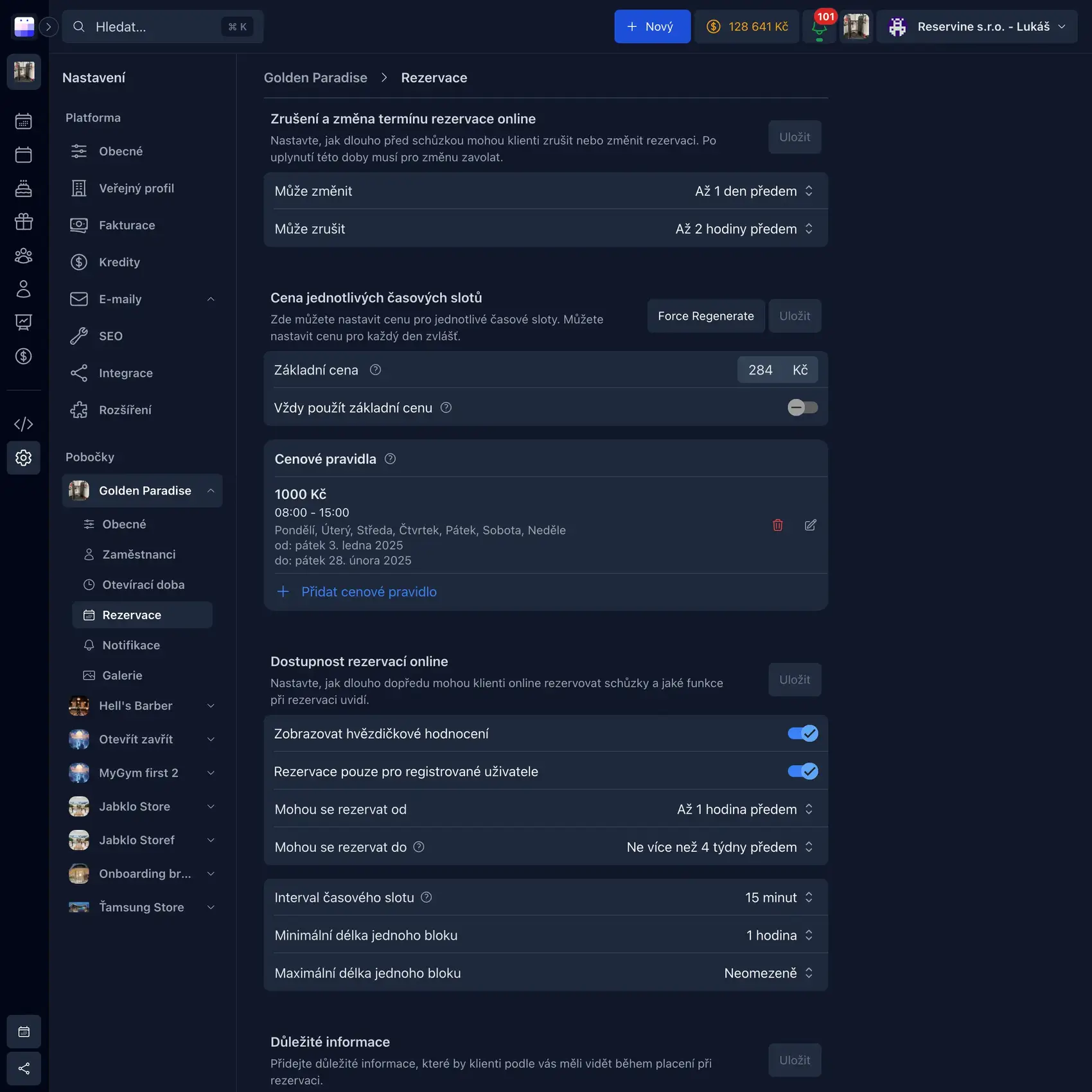 Reservine settings example